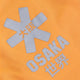 Osaka women singlet in orange with logo in grey. Detail logo view