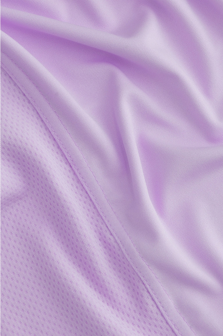 Osaka women singlet in light purple with logo in grey. Detail fabric view