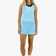 Woman wearing the Osaka women singlet in light blue with logo in grey. Front view