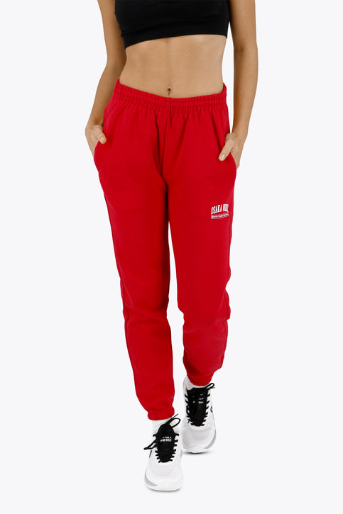 Osaka women sweatpants in red with logo in white. Front flatlay view