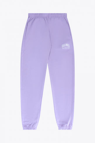 Osaka women sweatpants in light purple with logo in white. Front flatlay view