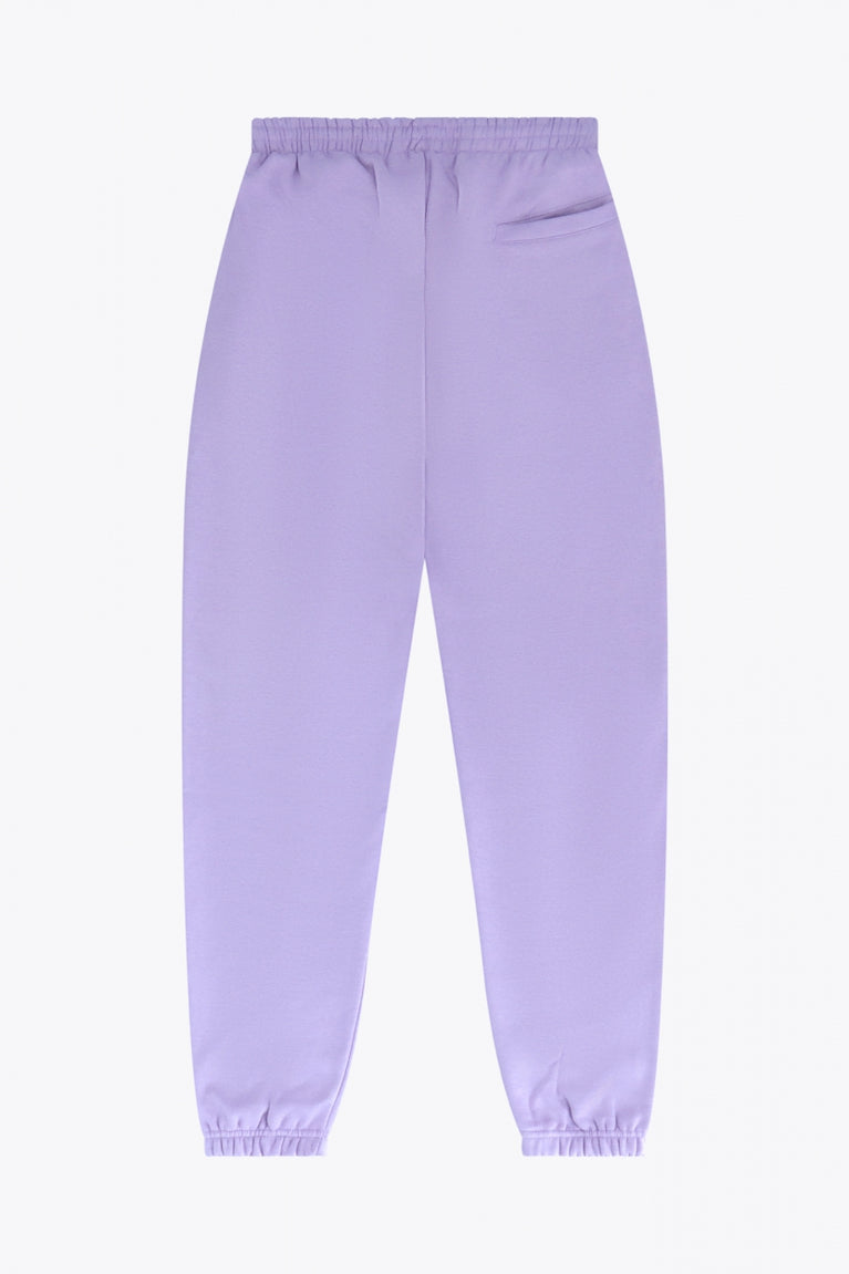 Osaka women sweatpants in light purple with logo in white. Back flatlay view