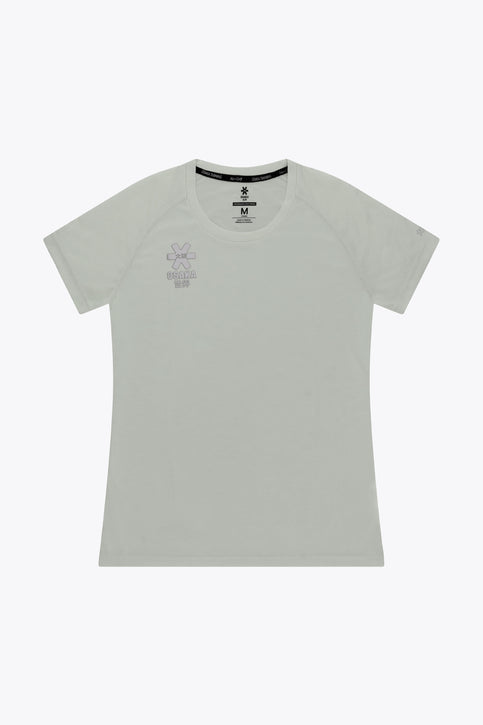 Osaka women tee short sleeve in light grey with logo in grey. Front flatlay view