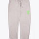 Osaka unisex sweatpants in heather grey with logo in green. Front flatlay view