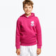 Boy wearing the Osaka kids hoodie in pink and off-set star logo in white and blue. Front view