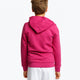 Boy wearing the Osaka kids hoodie in pink and off-set logo star in white and blue. Back view