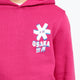 Osaka kids hoodie in pink and off-set star logo in white and blue. Detail logo view