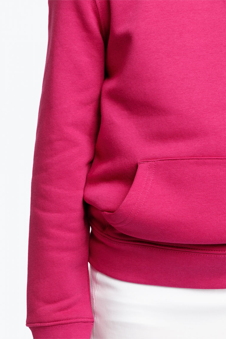 Osaka kids hoodie in pink and off-set star logo in white and blue. Detail sleeve view