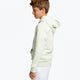 Boy wearing the Osaka kids hoodie in mint green with logo in college letters in white. Side view