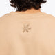 Man wearing the Osaka x Buenas Open sweater in stone. Back detail logo view