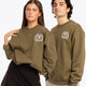 Woman and man wearing the Osaka x Buenas Open sweater in army green. Front view