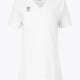 Osaka women v-neck tech dress in white with logo in grey. Front flatlay view