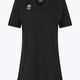 Women v-neck tech dress in black with logo in grey. Front flatlay view