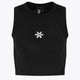 Osaka women tech tank top in black with logo in grey. Front flatlay view