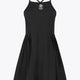 Osaka women pleated tech dress in black with grey logo. Front flatlay view