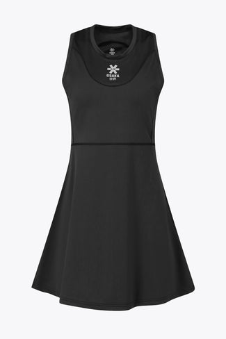 Osaka women floucy dress black. Front flatlay view