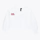 Osaka women v-neck cropped sweater white with logo in red. Front flatlay view