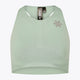 Osaka women tech sports bra in jadeite with logo in grey. Front flatlay view