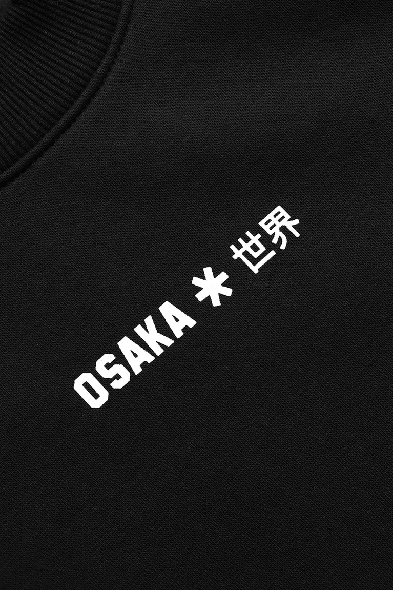 Osaka unisex sweater signature black with white logo. Front detail logo view