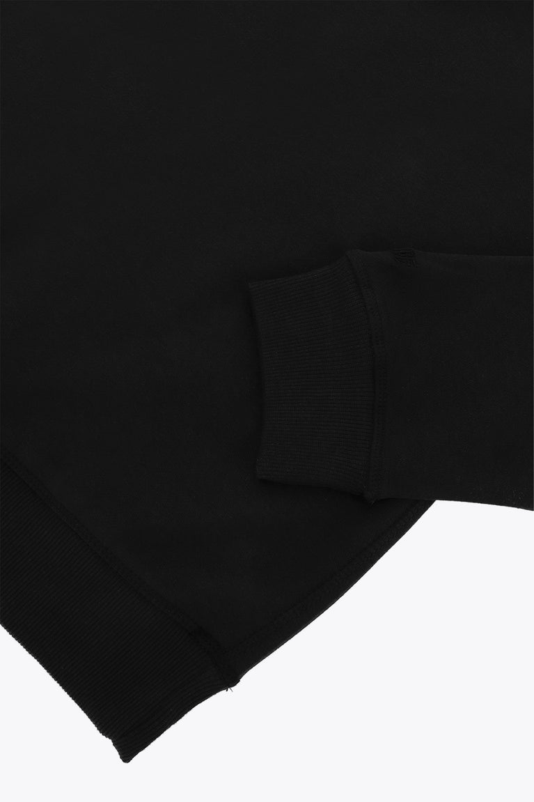 Osaka unisex sweater signature black with white logo. Front detail sleeve view