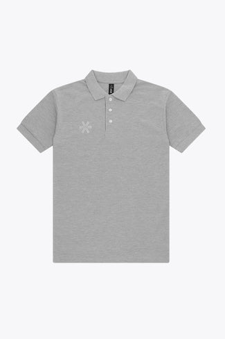 Osaka Golf: Apparel: Men Osaka unisex basic polo in grey with grey logo. Front flatlay view