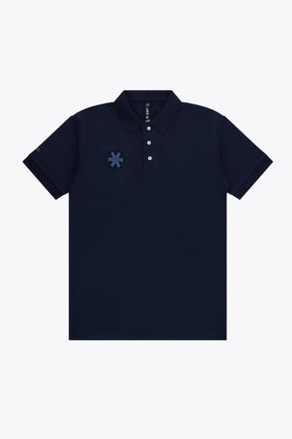 Color Unisex Polo Basic Osaka unisex basic polo in navy with navy logo. Front flatlay view