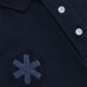Osaka unisex basic polo in navy with navy logo. Front detail logo view