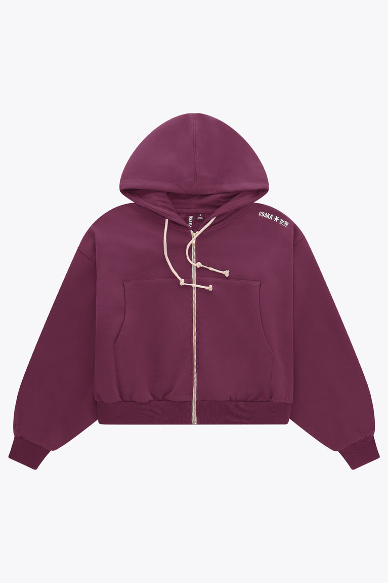 Osaka Women Cropped Full Zip Hoodie | Cherry Lacquer