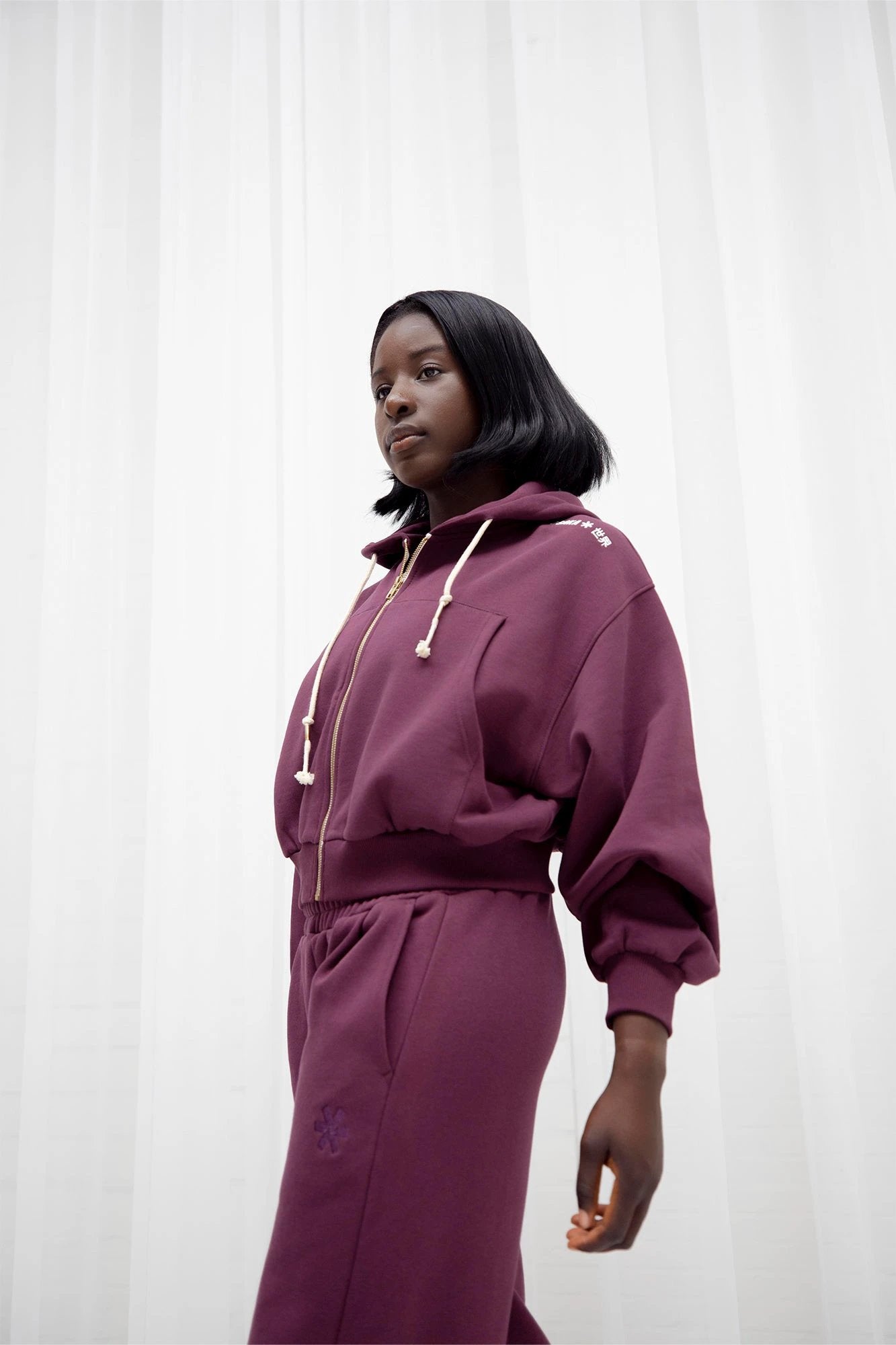 Osaka Women Cropped Full Zip Hoodie | Cherry Lacquer | Osaka World