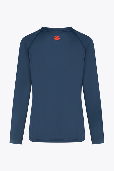 Women’s long-sleeve court tee in dark blue with red Osaka logo on chest
