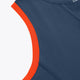 Women’s court tank top close-up, navy-blue with orange side panel and stitching