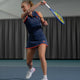 Women’s court tank top, navy-blue with orange trim and red logo
