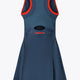 Women’s navy sleeveless dress, racerback style, with red piping and chest graphic