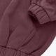 Plum sweater detail with ribbed cuff, side seam, and logo at sleeve