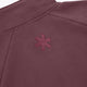 Plum full-zip sweater back detail with embroidered logo and stand collar