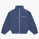 Women’s full-zip sweater, dark blue with high neck and front pockets