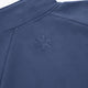 Women’s full-zip sweater back yoke close-up with small embossed emblem