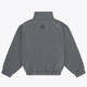Women’s dark grey full-zip sweater, back view, stand collar with small logo