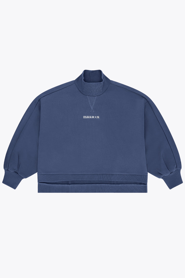 Women’s mockneck sweater in blue with ribbed hem and sleeves