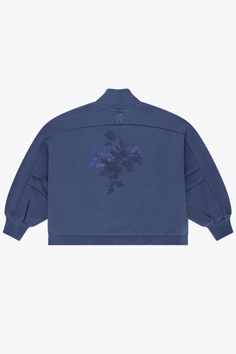 Women’s mockneck sweater in blue with ribbed hem and sleeves