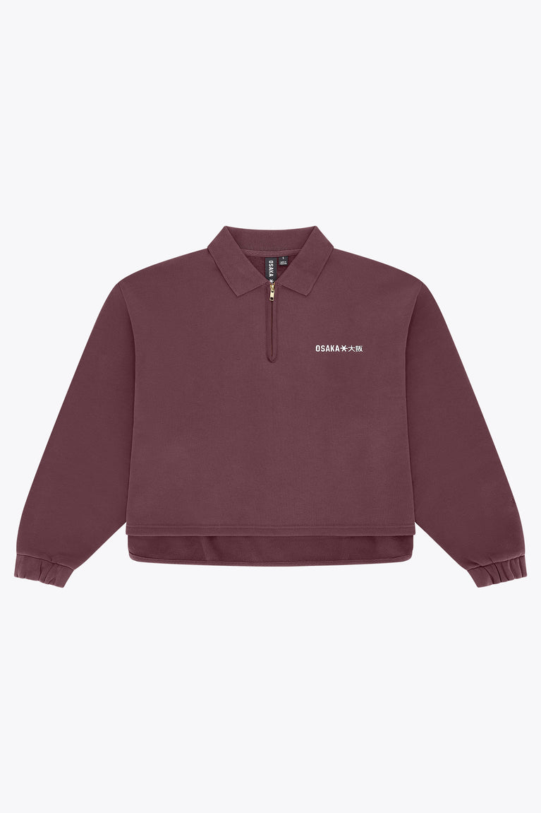Women’s Osaka polo zip sweater, peppercorn color, quarter-zip collar, long sleeves