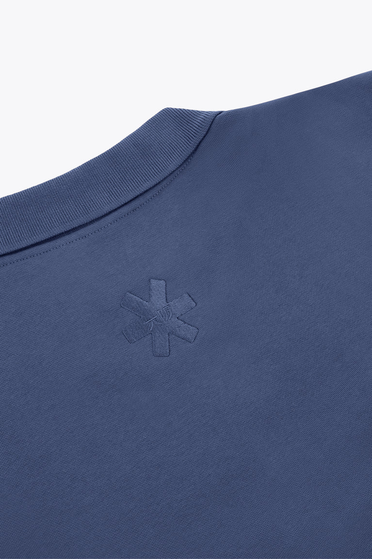 Blue women’s zip polo sweater chest logo emboss near the collar