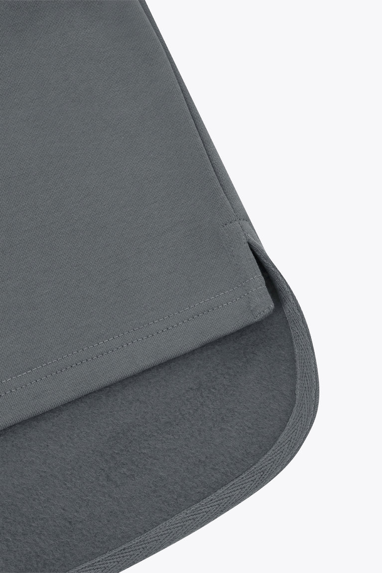 Women’s dark grey zip polo sweater, curved hem with stitched edge detail