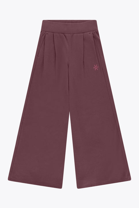 Women’s wide-leg sweatpants in plum with ribbed elastic waistband and side pockets