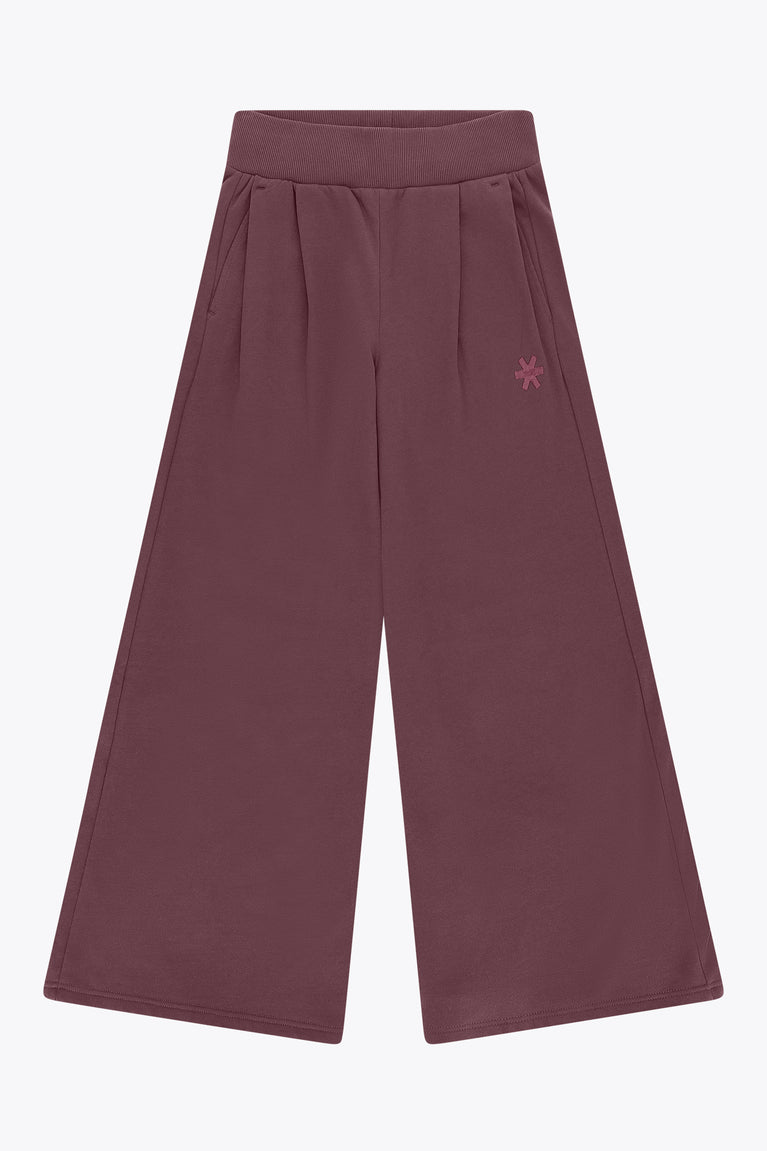 Women’s wide-leg sweatpants in plum with ribbed elastic waistband and side pockets