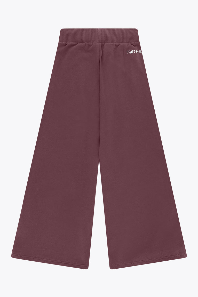 Women’s wide-leg sweatpants in plum with ribbed waistband and Osaka label
