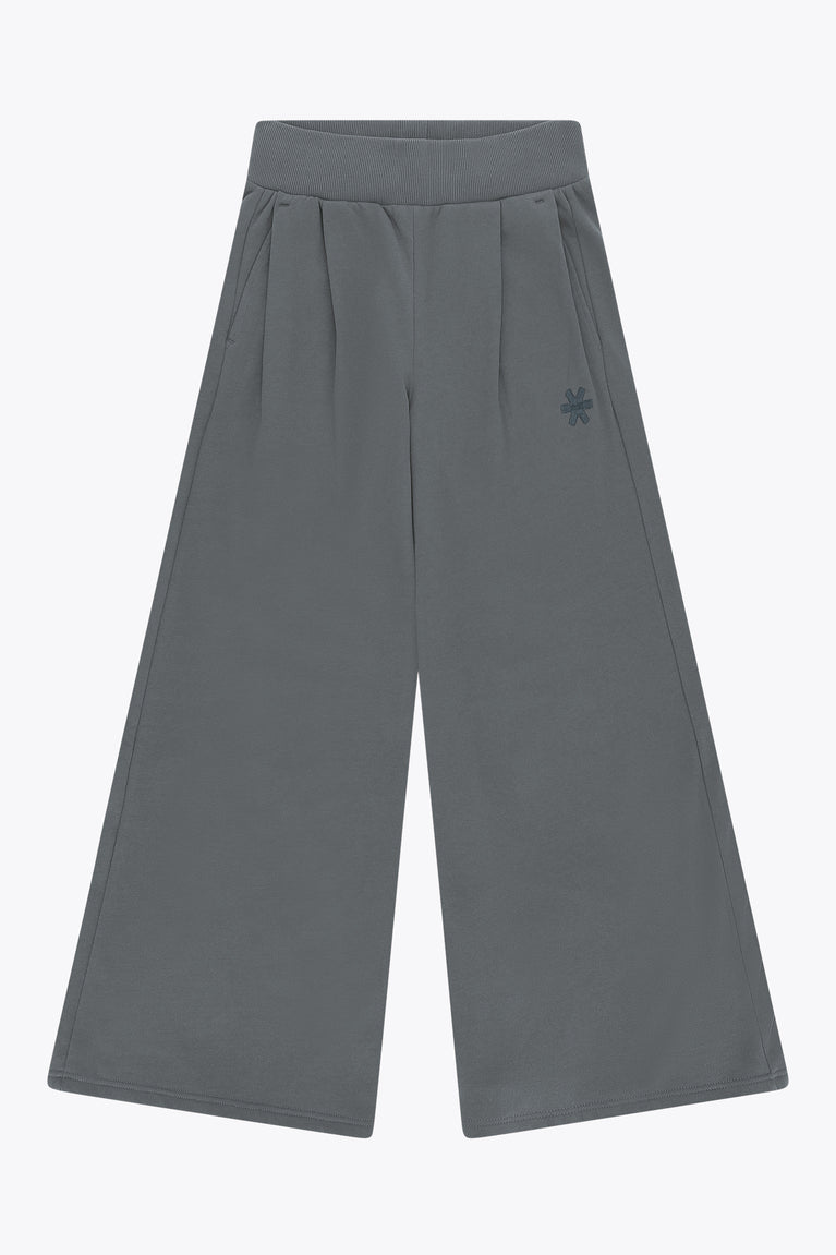 Dark grey melange wide-leg sweatpants with elastic waistband and side pockets