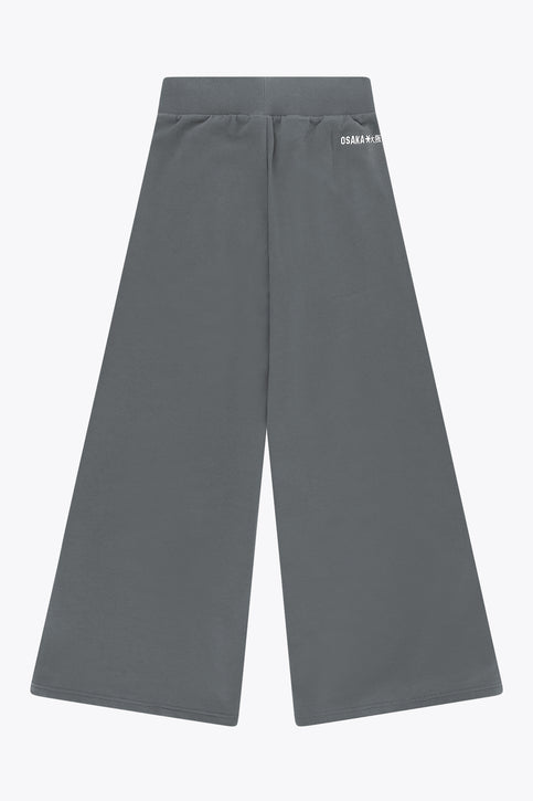 Dark grey melange wide-leg sweatpants with elastic waistband and side pockets