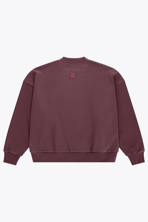 Men's pullover sweater, dark peppercorn maroon, ribbed crew neck and cuffs, front embroidery