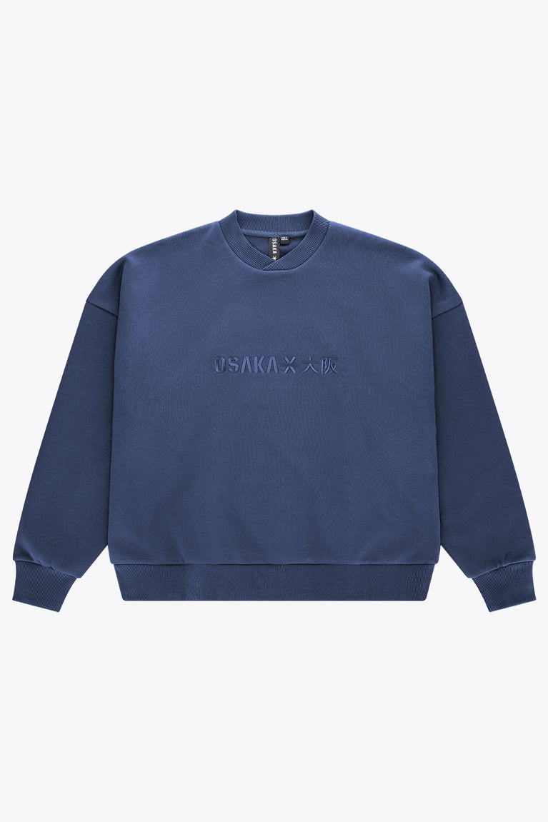 Men's Osaka cross-collar sweater in dark blue, front logo and ribbed cuffs